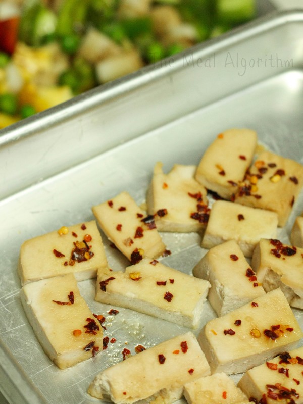 Tofu grilled with honey and chilli flakes
