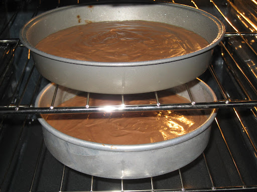 All ingredients well blended and poured into two cake pans.
