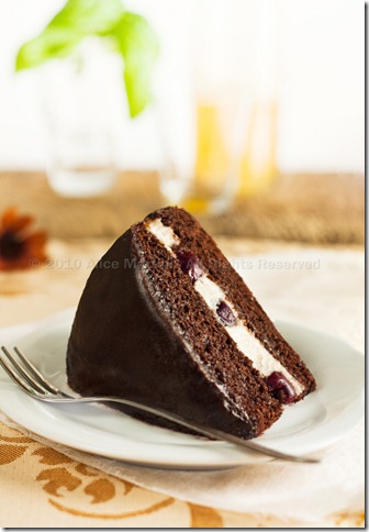Chocolate Cake with Cherries & Almond Cream