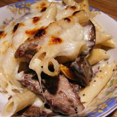 Baked Pasta with Sausage and Baby Portobello Mushroom White Sauce