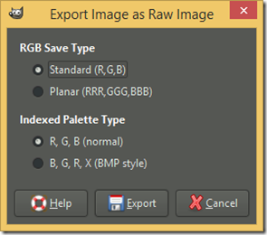 Export Image as Raw Image dialog screenshot Export Image as Raw Image dialog screenshot