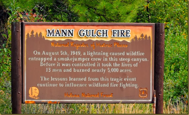 Memorial sign to note place of Mann Gulch Fire mann gulch fire sign