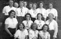 The Country Dance Team.
Elizabeth Radway, Stella Rowlands, Betty Gardner, Lil Keep, Hilda Rowlands, Gwen Greenough, Marcia Butler, Vera Butler
Shirley Mitchel, Freda Smith, Joyce Esplin née Tyler, Mary Chitty, Betty Tyler [Joyce's sister-in-law: Mrs. Philip Gerald Tyler], Doreen Belcher, Audrey Damnanovic