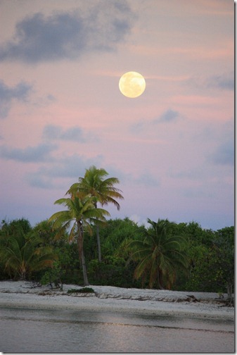 Moonrise at sunset in Toau