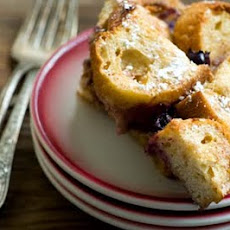 French toast casserole with blueberries and sausage