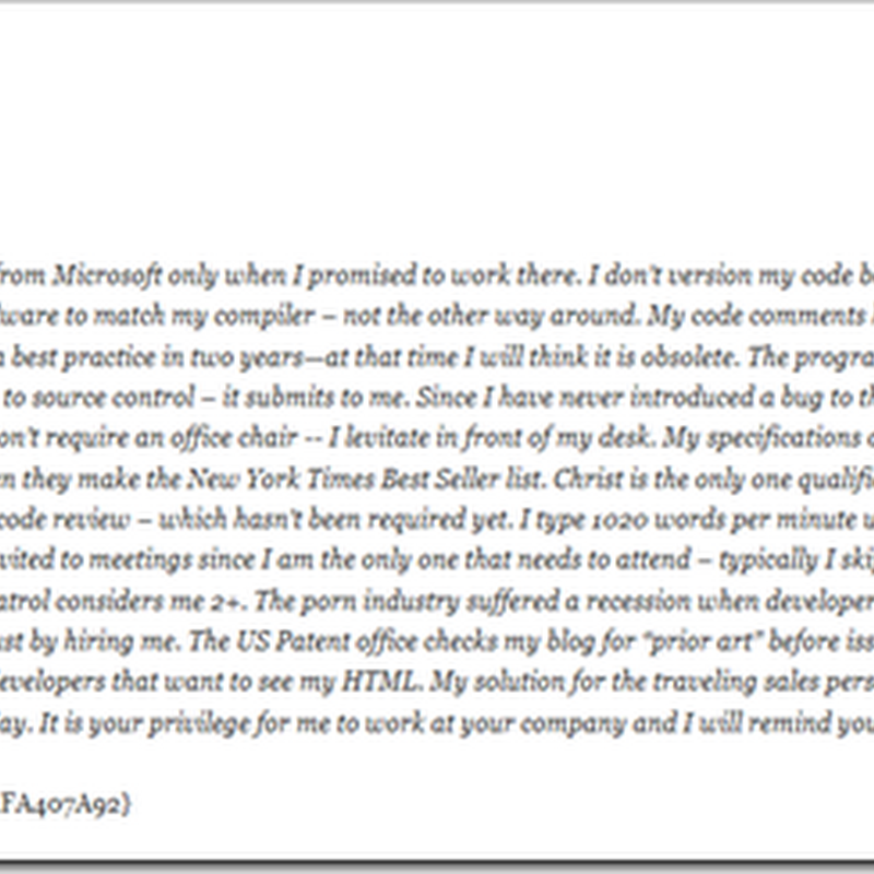 If Chuck Norris were a programmer, here's what his resume preamble might look like...