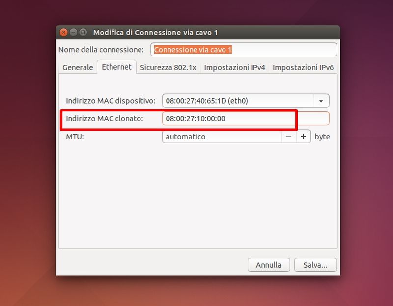 Ubuntu: cambiare Mac Address in  Network Manager 