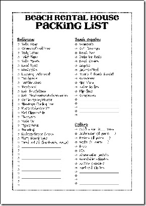 Beach Rental House Packing List page 2