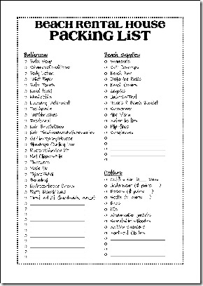 printable beach vacation packing list