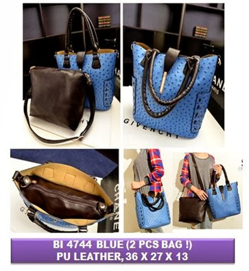 BI 4744 BLUE (213.000) 2 Pcs bag,PU Leather, 36 x27 x 13