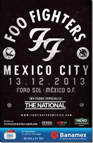 foo fighters poster presentacion concierto en mexico en foro sol venta de boletos