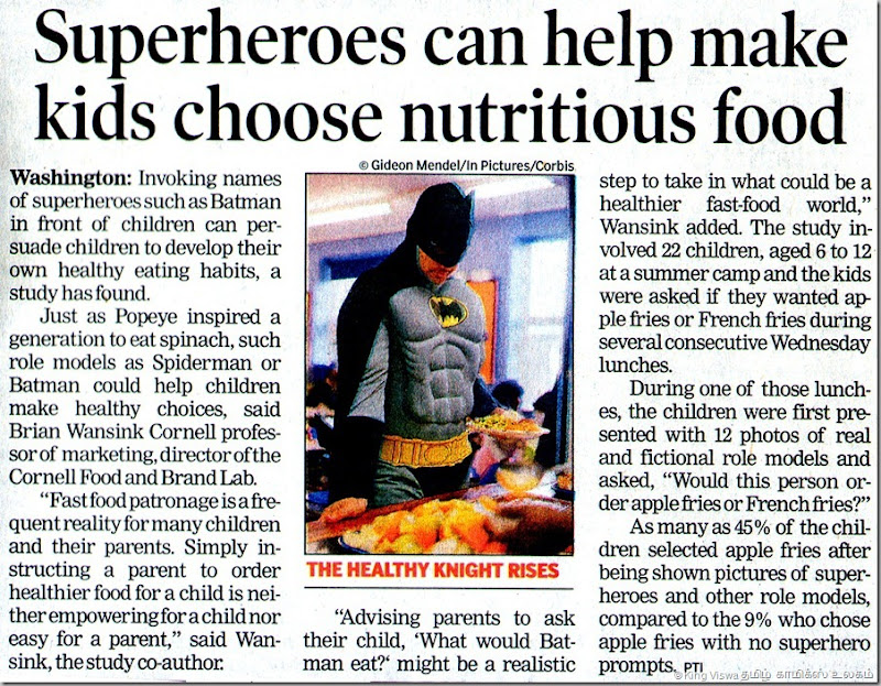 The Times Of India Chennai Edition Page 13 Dated Tuesday 24th July 2012 TheHealthy Knight Rises Article