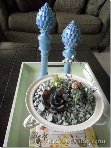 turquoise, finials, candlesticks, white, bowl, succulents turquoise, finials, candlesticks, white, bowl, succulents