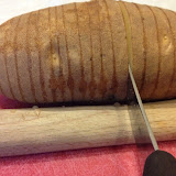 Cutting the spuds.