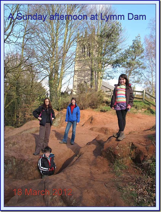 The sandy bank at Lymm Dam, overseen by St Mary's Church