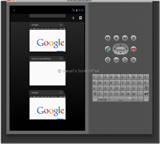 Android 4.0 SDK - Ice Cream Sandwich Browser Tabbed browsing