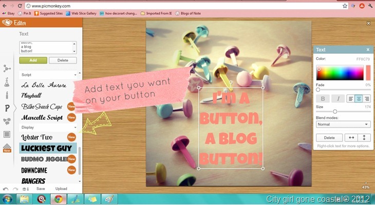 adding text to blog button