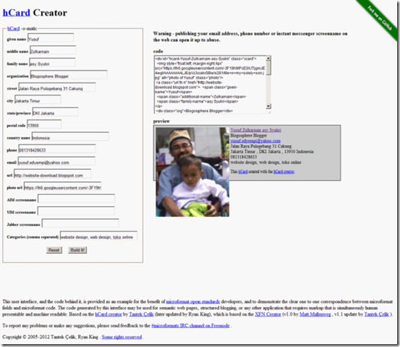 HCard Creator in website design blog