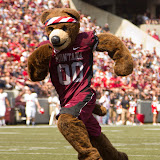 Monte takes a run at the goalpost.  Washington - Grizzly Stadium, Montana Grizzlies vs. South Dakota Coyotes.  Missoula, MT, September 1st, 2012.
