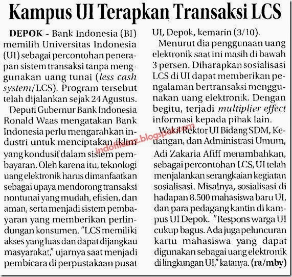 Kampus UI Terapkan Transaksi LCS