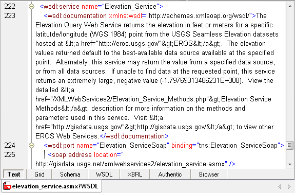 Reviewing a WSDL in XMLSpy text view