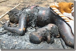 burnt mother and child
