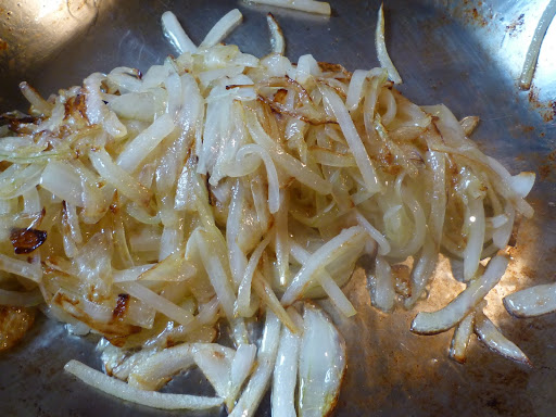 Cook the onions until golden brown.