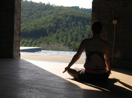Welcome to the yoga room! The stunning 65-square-meter space in a converted barn facing dozens of rolling hills.