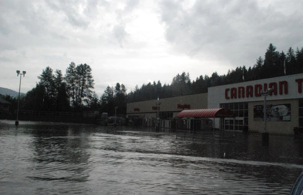 Canadian Tire rained out, 18 July 2012. Photo courtesy Dave Grantham and M&M Meat Shops. The Castlegar Source, Facebook