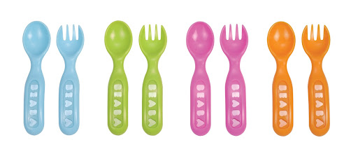 From France: Beaba Soft Curtlery Set, BPA-free and dishwasher-safe. $24.95 for 6 spoons and 4 forks, beabausa.com.