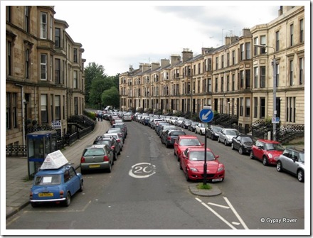 No off street parking and the road is wide enough to park up the centre.
