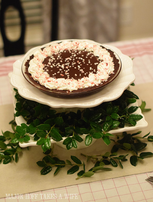 Dark Chocolate Peppermint Pie recipe for your holiday gathering. Stouffer's Party Size Lasagna's go great with this Dark Chocolate Peppermint Pie made from a Nestle Toll House dark chocolate peppermint cookie crust. Make your Holiday Entertaining super simple with these ideas. You won't want to miss them! Dark Chocolate Peppermint Pie recipe for your holiday gathering