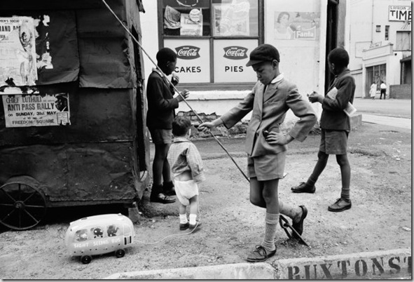 David Goldblatt -- Steven with Sight Seeing Bus, Doornfontein, Johannesburg, 1960