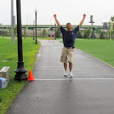 Justin Kuo tests the finish line.