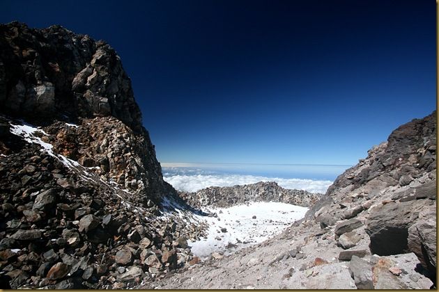 Snowy mountain and clouds