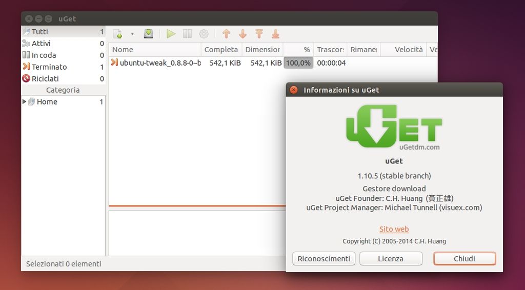 uGet 1.10.5 in Ubuntu Linux