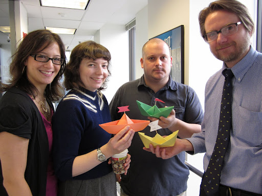 The crafty team of Maura Madden, Chris Hauselt, and Scott Frampton joined Terri, Shavon, and me to make a flotilla in no time at all.