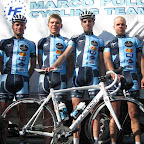 Some riders from Marco Polo Cycling Donckers Koffie with the nº7even team bicycle. (photo: Remko Kramer)