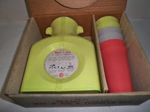 yellow Shel Glo double spout pitcher with tumbler set in box yellow Shel Glo double spout pitcher with tumbler set in box