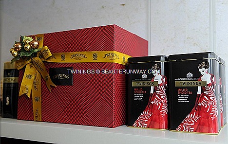 Twinings Mulled Spiced Tea designer tea tin A rich aromatic Christmas spice blended full bodied Assam tea Twinings Christmas Tea cinnamon clove and Twinings Vanilla Chai spicy chai sweet vanilla.