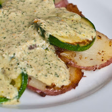Potatoes and Summer Squash with Black Mint Sauce