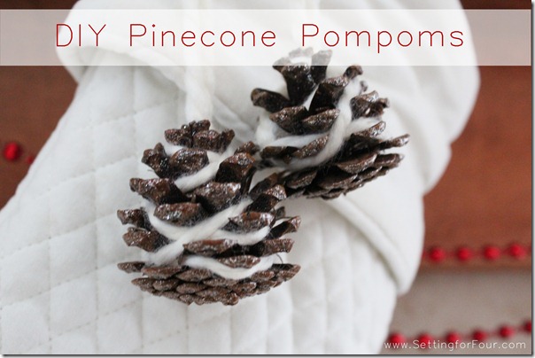 DIY Holiday Glitter Pinecone Pompoms from Setting for Four #diy #tutorial #glitter #glamour #pompom #pinecone #holiday #christmas