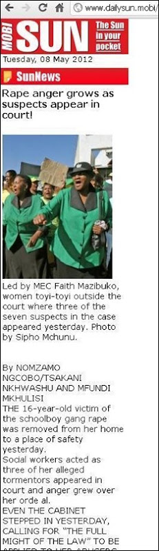 SOWETO gang RAPE video THE SUN STORY 8 May 2012