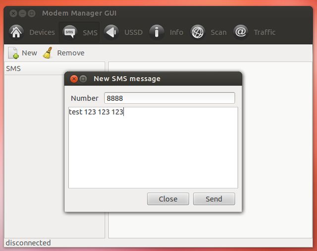 Modem Manager GUI invio SMS