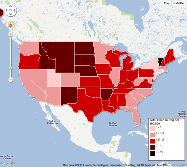 U.S. Troops Killed in Iraq Invasion and Occupation per 100,000 Population. guardian.co.uk