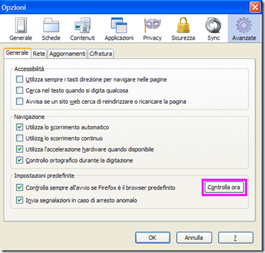 Impostare Firefox come browser predefinito