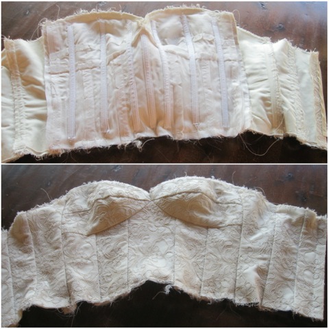 The inside and outside views of the bodice construction.