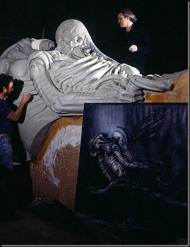 H.R. Giger on the set of Alien