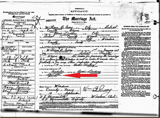 Lindsay_Bessie_Curry_William_Marriage in Canada 1911
