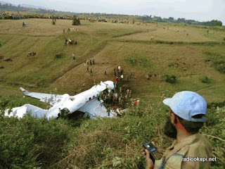 Une vue de l'avion qui s'est écrasé à l'aéroport de Kavumu de Bukavu (Sud-Kivu/RDC), le 12/02/2012. Radio Okapi